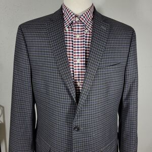 Michael Kors Men's Sport Coat Blazer Two Button Checked Navy Gray Poly Blend 42L